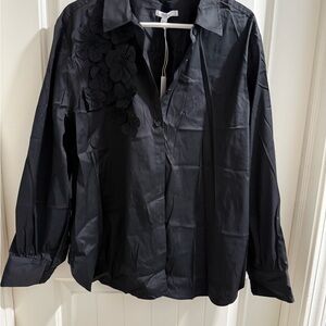 Chico's Black Floral Detail Top